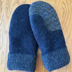 Felted Wool Mittens - Dark Blue with Gray - Hand Crafted
